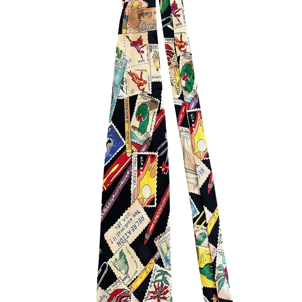NICOLE MILLER VINTAGE 90s Novelty Print US Postage Stamp Silk Tie